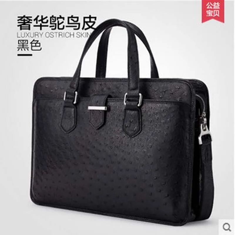 

gete 2017 new hot free shipping ostrich leather men bag business men single shoulder bag briefcase bag
