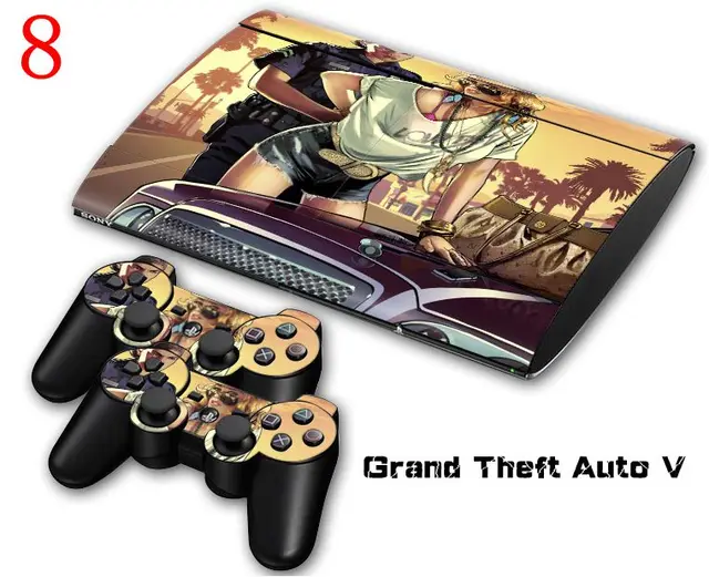 Best Price OSTSTICKER GTA Skins For PS3 Slim4000 Console & 2 Controller Pads For Sony Playstation 3 Slim 4000