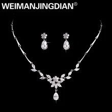 WEIMANJINGDIAN элегантный каплевидный и цветочный дизайн кубического циркония ожерелье с фианитами и серьги свадебный комплект ювелирных изделий