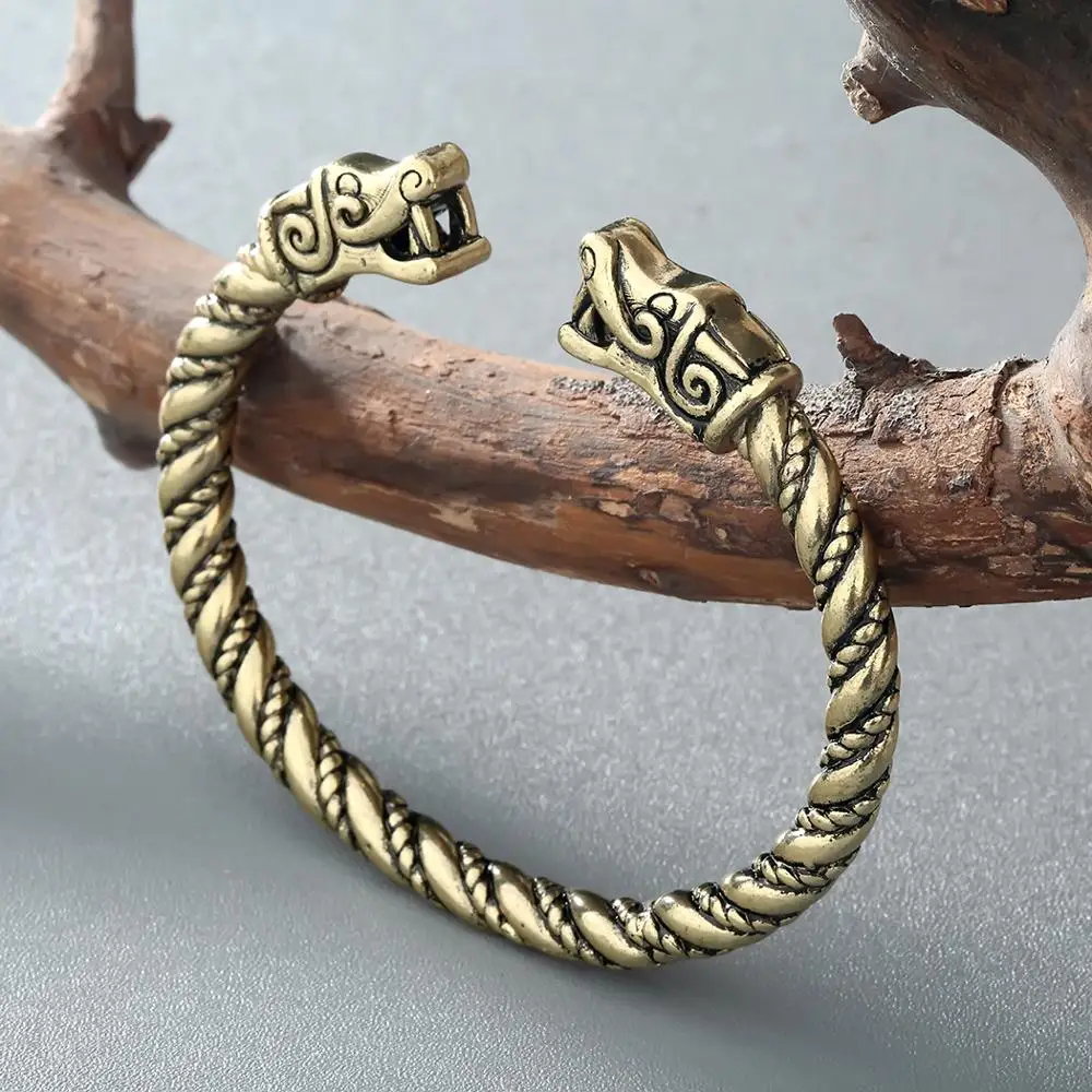 Chereda Twist Shape Bangle Snake Head Metal Slavic Viking Bangles Handmade Bracelets Men Jewelry Birthday Gift