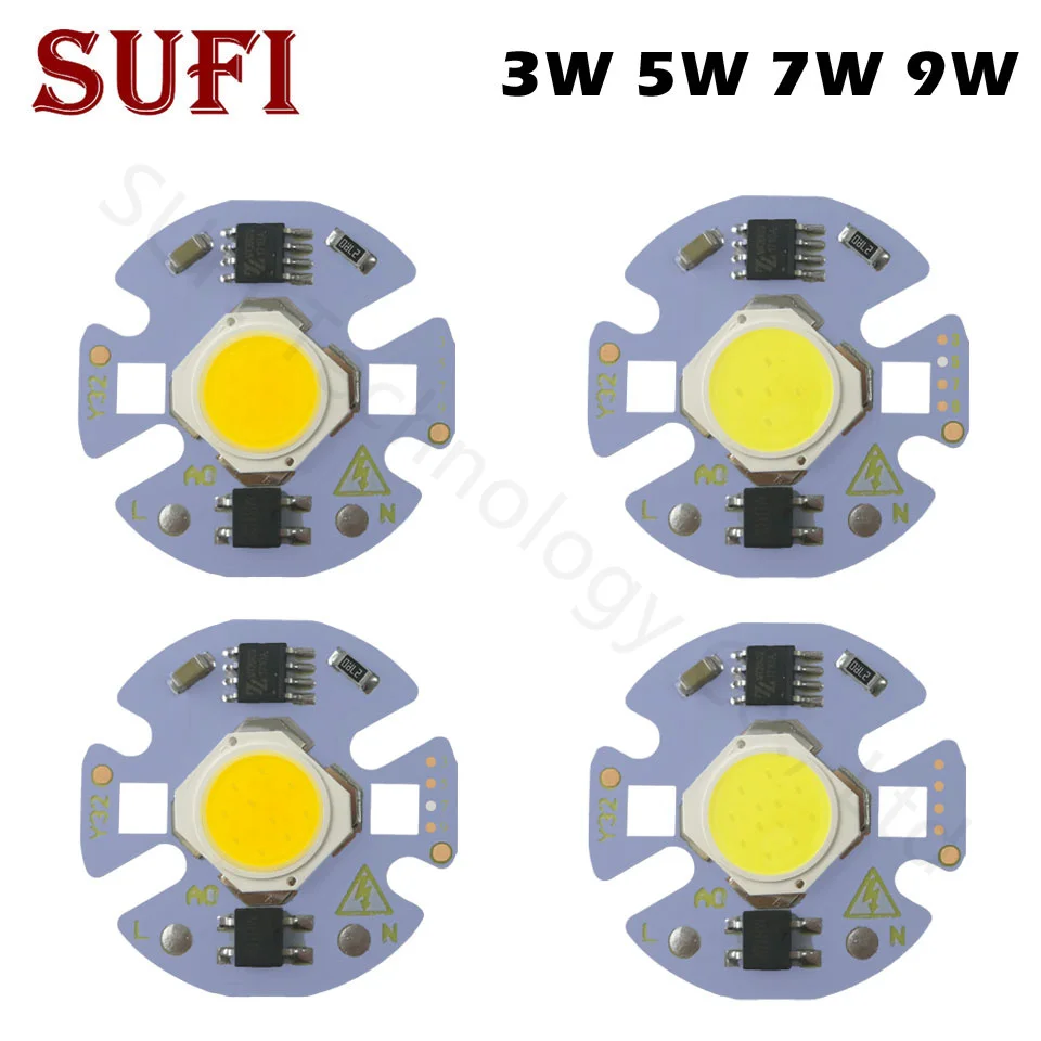 Светодиодный 3 Вт, 5 Вт, 7 Вт, 9 Вт, переменный ток, 220 В, 110 В, светодиодный чип, чистый белый, теплый белый, светодиодный, COB, умный IC драйвер, подходит для DIY, Светодиодный точечный светильник, прожектор, светильник