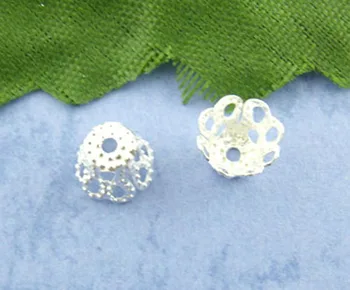 

DoreenBeads Alloy Beads Caps Flower Silver color(Fits 8mm-10mm Beads)Flower Hollow Pattern 6mm(2/8")x 5mm(2/8"),100 PCs