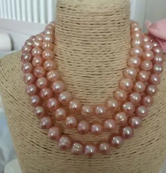 

LONG NATURAL HUGE SOUTH SEA 10-11MM PINK PEARL NECKLACE 50" 925silver GOLD CLASP
