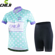 CHEJI Pro Team Ropa Ciclismo Cycling Jersey Top Girls Blue Dot Short Sleeve Bicycle Shorts Set