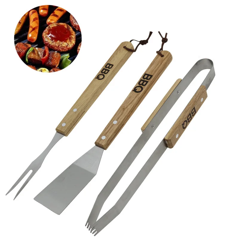 Stainless Steel Campfire Spatula Tongs Fork BBQ Cookware Set Roast Meat