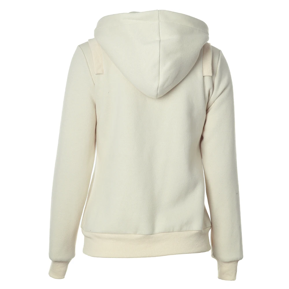 Sisjuly Ivory White Beige Black Gray Zipper Hoodie Pocket Drawstring Zip Up Hooded Hoodies Solid Women Autumn Winter Sweatshirts Hoodies