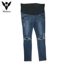 Monya Jeans Maternity Clothes (M-XXL) 2016 Pedicure high quality clothing for pregnant women Four season cotton stretch jeans