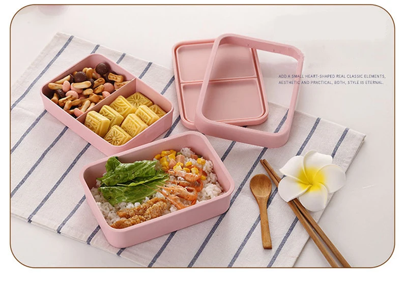 Bento Box из бамбукового волокна, Портативный Ланч-бокс для здоровья и безопасности, коробка для хранения продуктов, Герметичный пищевой контейнер с крышкой