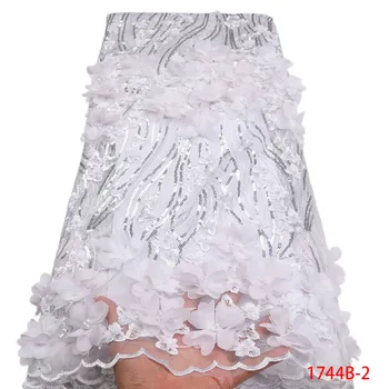 

African 3d lace fabric african lace fabric 2019 high quality lace white color with beads french lace fabric QF1744B-2