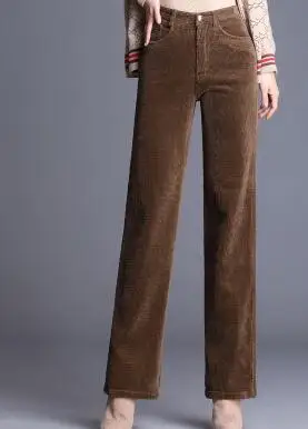 Новые модные вельветовые Высокая талия 6 сплошной цвет прямые брюки женские большие размеры весна-осень повседневные Капри женских брюк kfy0801 - Цвет: Коричневый