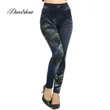 Тонкие женские бесшовные легинсы, джинсы из искусственного денима, весенне-летние леггинсы с принтом кота, повседневные узкие брюки длиной до щиколотки, тонкие флисовые штаны