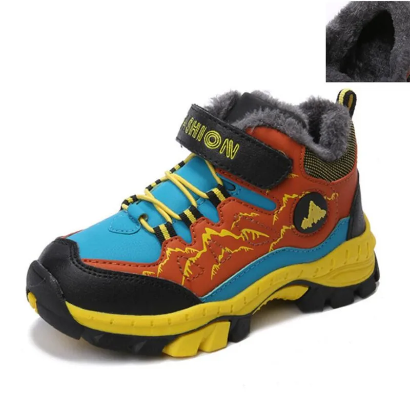 

New outdoor wind children's boots non-slip steel claws boys snow boots waterproof leather boys ankle boots outdoor sports shoes