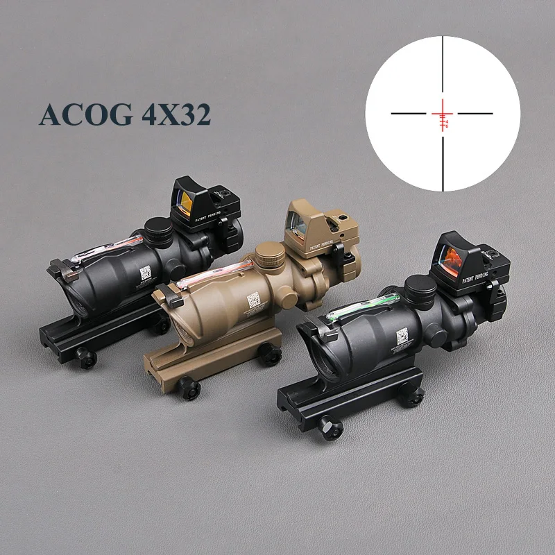 

Trijicon ACOG 4X32 Real Reticle Fiber Optic Scope Red Illuminated Sight With RMR Mirco Red Dot Sight 20mm Rail Hunting Scopes