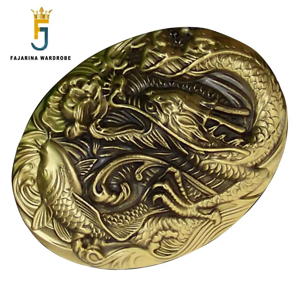 

FAJARINA Men Designer Chinese Dragon & Fish Pattern Slide Styles Buckles Brass Belt Buckle Only for 3.6-3.9cm Wide Belts BCK012