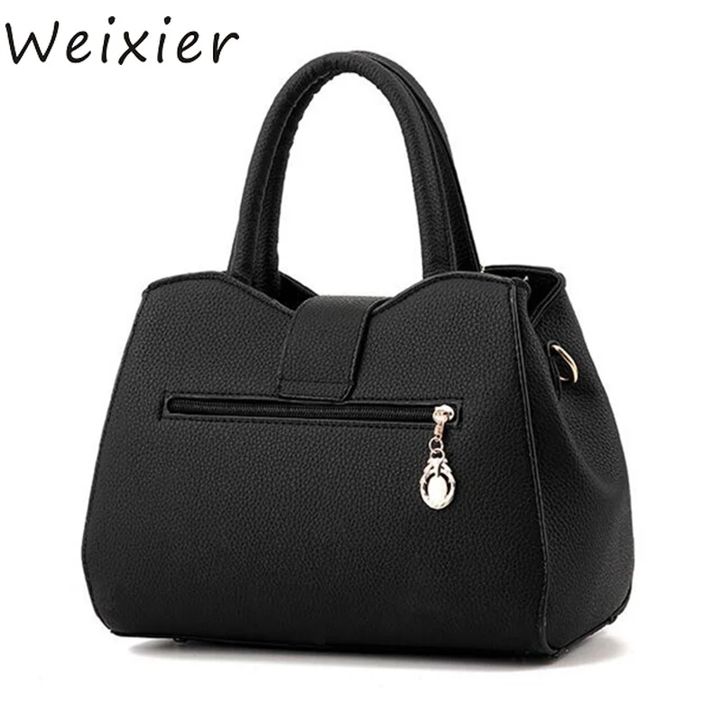WEIXIER الشهيرة العلامة التجارية النساء حقيبة أعلى-حقائب بيد 2019 جديد أزياء النساء حقيبة ساع طقم حقائب يدوية بو الجلود اليد حقيبة LY-63