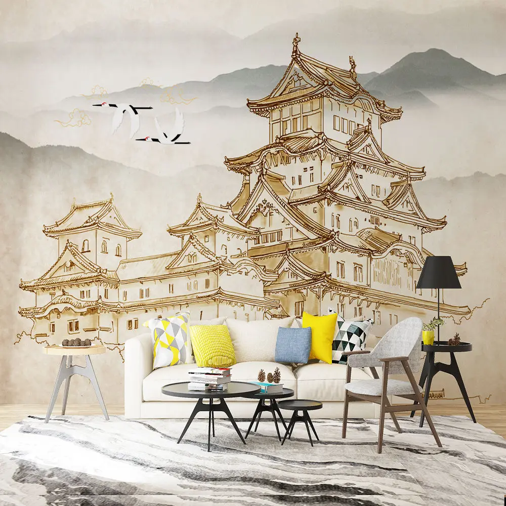 Custom wallpaper mural hand-painted ancient building background wall decoration - high-grade waterproof material Custom wallpaper mural hand-painted ancient building background wall decoration - high-grade waterproof material