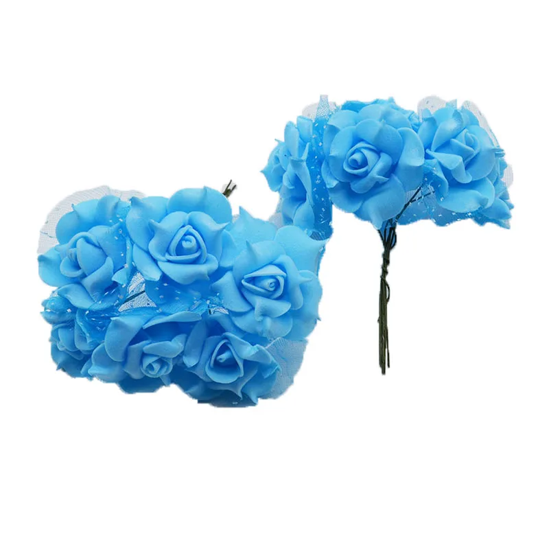 30 шт., 4 см, искусственный цветок из пенопласта, букет, разноцветная Роза, свадебное украшение, скрапбукинг, вечерние, для дома, искусственный цветок Роза - Цвет: blue