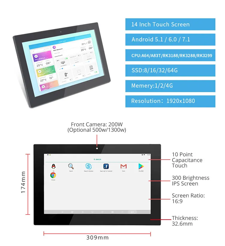 14 дюймов открытая рамка hd-mi multimedia Touch все в одном промышленном ПК