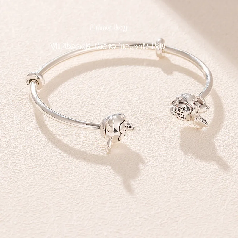 

Alissa 2018 Winter New 925 Sterling Silver Dis Mickey & Minnie Open Bangle Bracelets Fit European Fashion Chram Beads