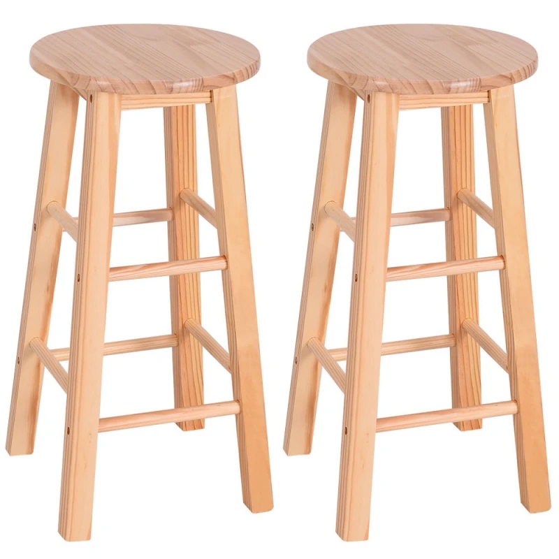 

2Pcs Soild Wood Kitchen Breakfast Bar Stools Round Seat Chair Wooden
