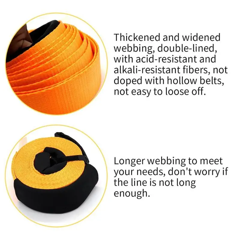 5M 5 Tons Towing Rope Strape Cable Heavy Duty Car Recovery Tow Strap Towing Rope With U Hooks For Car Truck Trailer SUV