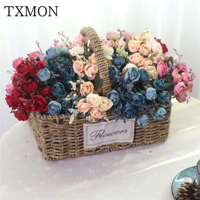 

Oil Painting Rose Artificial Flowers Bouquet For Home Wedding Decoration Perfect Quality Silk Fake Flower Party Decor 15 Heads