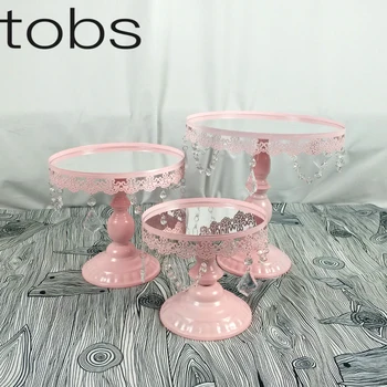 

Pink Mirrored Cupcake Stand Pedestal Round Metal Dessert Wedding Party Display Tower with Mirror Surfaces