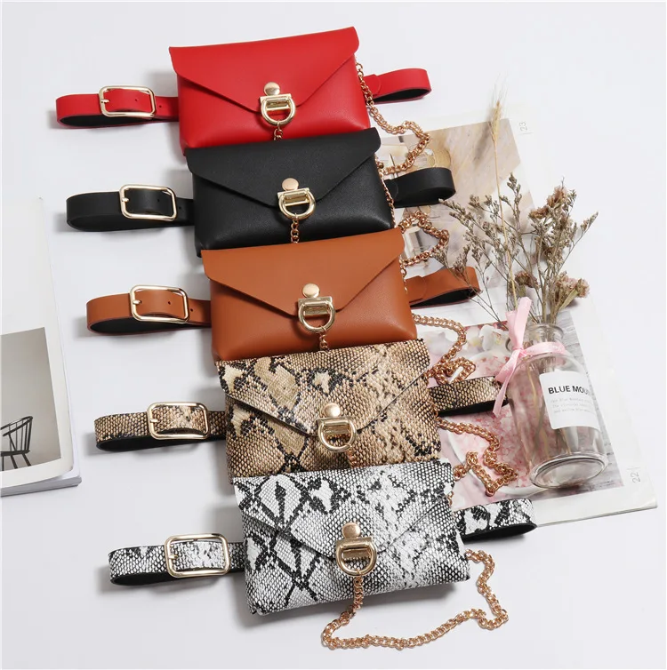 Women Fanny Pack Serpentine Leather Belt Bag Fashion Snake Skin Chain Women Pouch Ladies Bum Waist Bag Shoulder Bag Purse