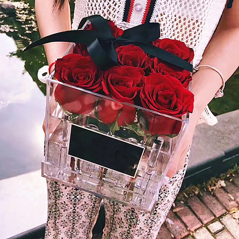 Коробка для хранения цветов розы, прозрачный органайзер для макияжа, акриловая коробка для цветов, подарок для девочек