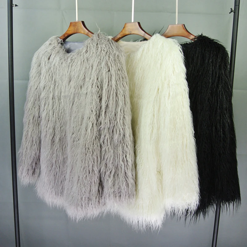 Зимнее женское пушистое пальто из овечьей шерсти в монгольском стиле, белая длинная шуба из искусственного меха, Женская утолщенная теплая меховая верхняя одежда