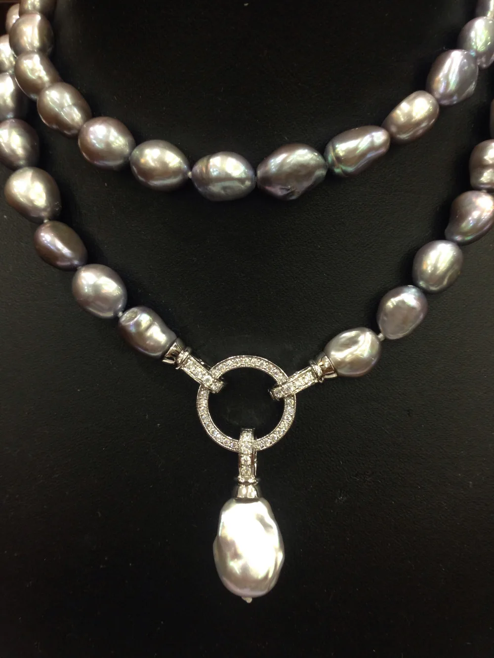 11 13mm Natural Gray Baroque Freshwater Pearl Necklace In Chain
