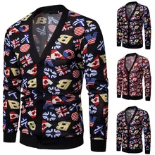 Мужской свитер, пальто, мужской, Повседневный, осенний, с принтом, длинный рукав, Вязанный свитер, топ, блузка кардиган, куртка женская, свитер женский