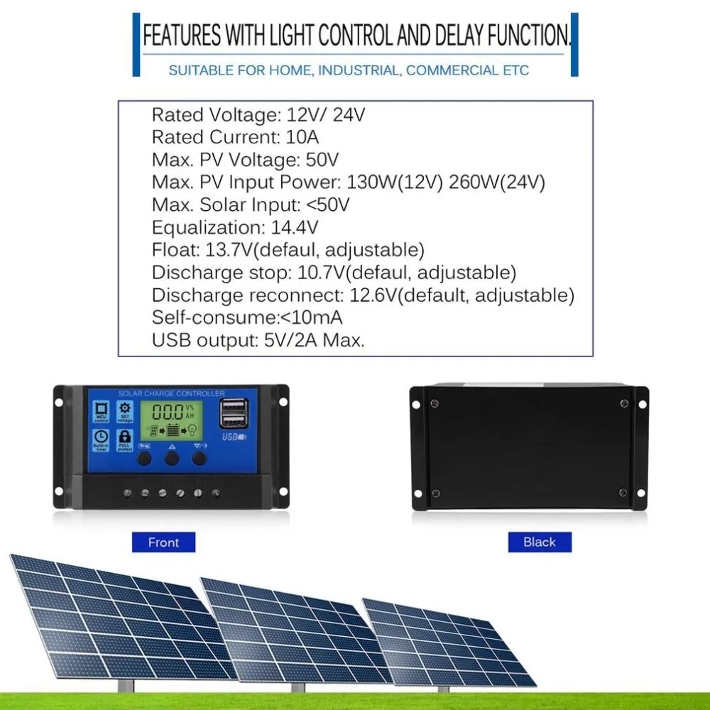 Солнечный контроллер заряда 24 В/12 В Авто Панель батарея 30A 20A 10A ЖК-коллекторный регулятор с двойным USB выходом 5 В дропшиппинг