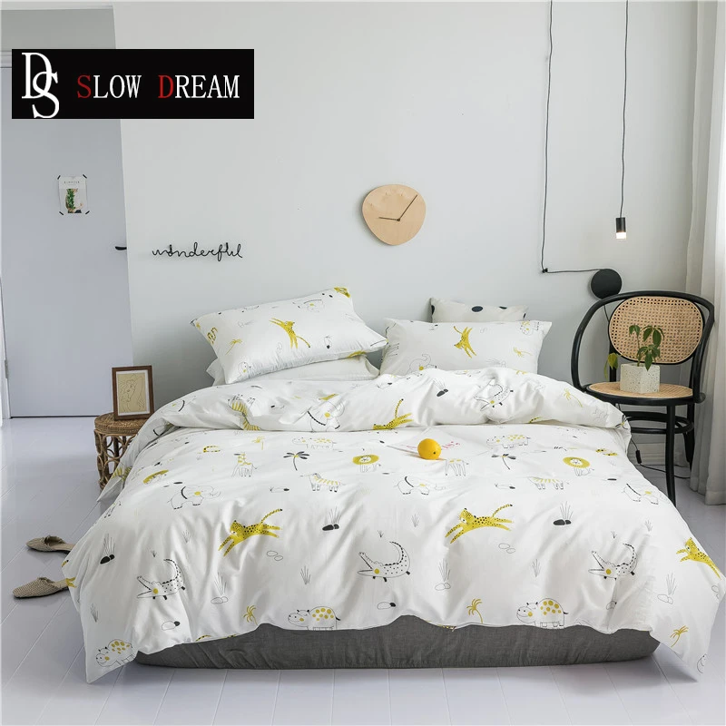 

SLOWDREAM Fashion Cartoon Animal Bedding Set Double Cover Set Flat Sheet Decor Home Textiles Pillowcase Bed Linens Hot Sale
