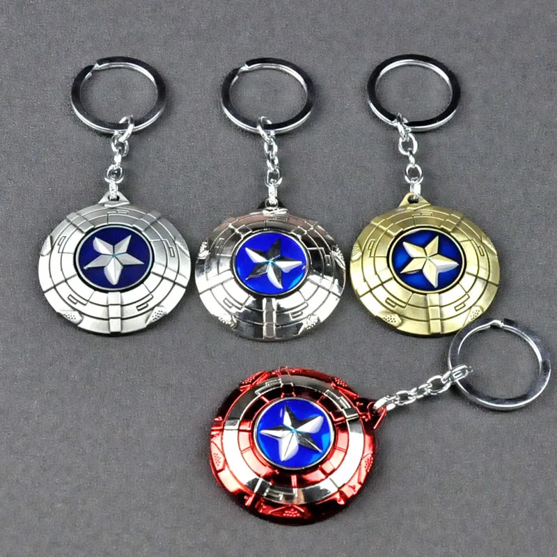 

[Hot] 30pcs/lot The Avengers Captain America shield model Pendant keychain toys metal car key chain phone Keyring blister pack