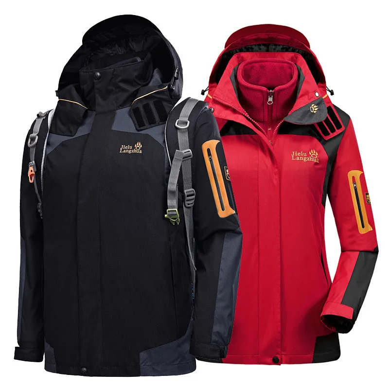 Cena 2019 marka wodoodporna kurtka na zewnątrz dwuczęściowy zestaw zima zagęścić sport Snowboard wspinaczka Trekking kurtki dla mężczyzn i kobiet