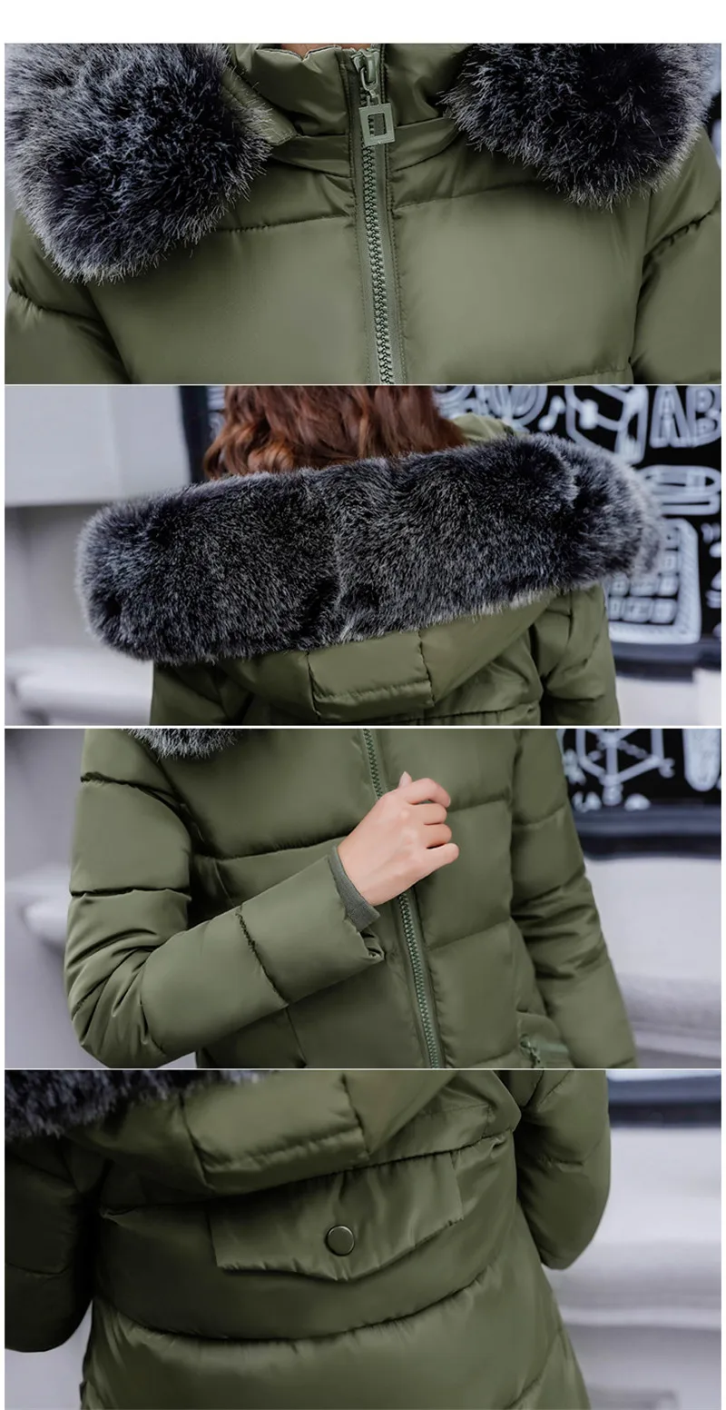 Осенне-зимняя новая пуховая хлопковая куртка для женщин, толстые теплые хлопковые куртки, корейские женские повседневные парки с меховым воротником, большие размеры, 741