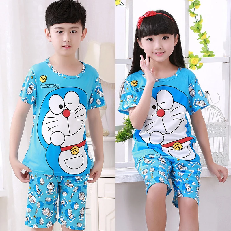 New Fashion Summer Cartoon Minnie Doraemon Children Clothing Set Pajamas Short-Sleeved+Shorts Baby Kids Girl Boy Clothes T-Shirt - Цвет: C