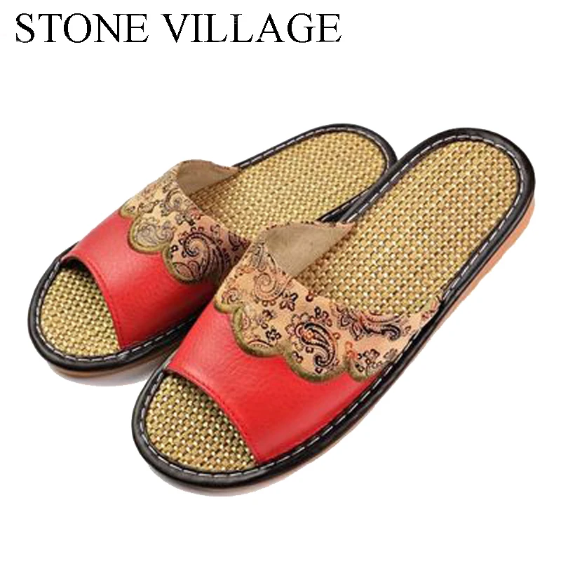 

STONE VILLAGE 2018 New Summer Embroider Flax Home Slippers Mixed Colors Indoor Women Shoes Women Slippers Size 35-44
