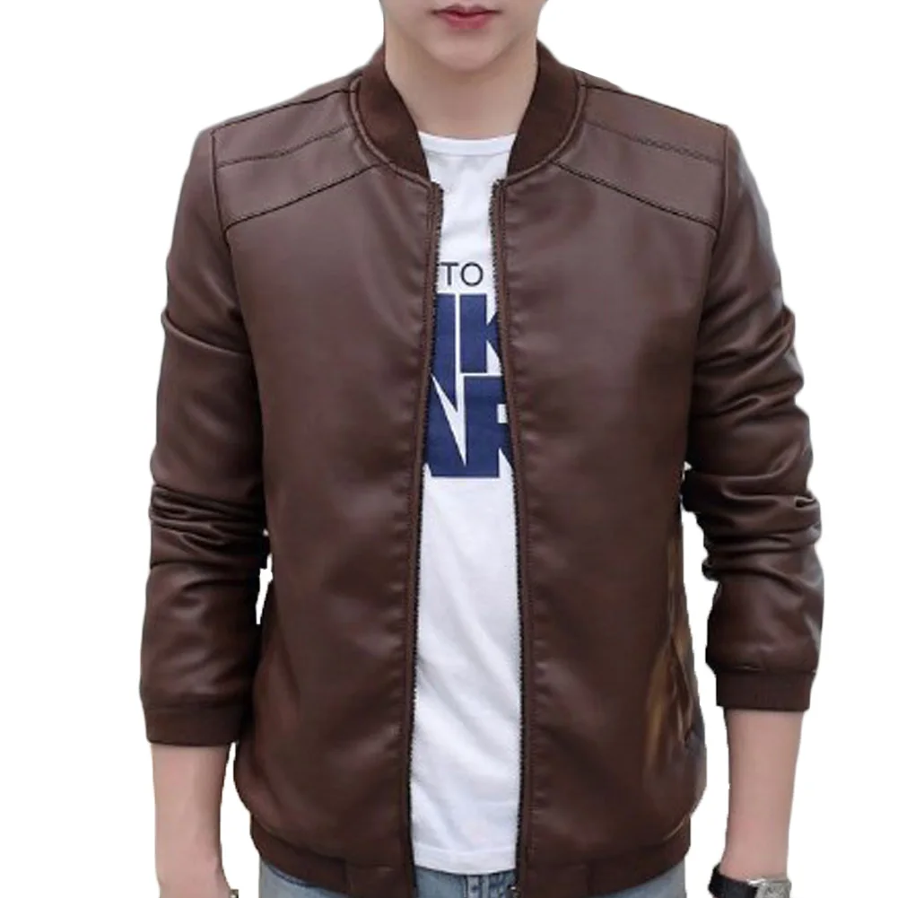 Jacket Fashion Size Plus 4Xl Pu Leather Men'S Fall Biker Jacket Slim Fit Casual Stand Collar Motorcycle Coat Outwear Jackets