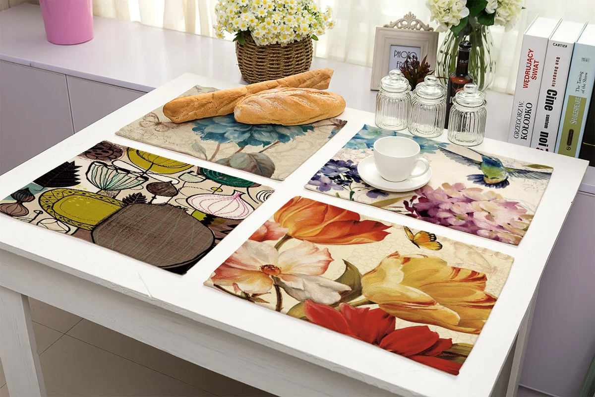 Цветочный узор настольные коврики льняной прямоугольный стол коврик для обеденного стола традиционные китайские кухонные аксессуары украшения дома