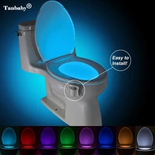 Сенсорный туалетный светильник, 8 цветов, светодиодный светильник на батарейках, лампа с активированным движением человека, ПИР, автоматический RGB светодиодный ночной Светильник для туалета