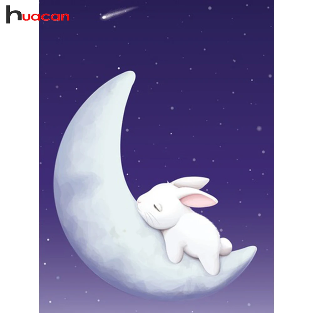 

HUACAN Diamond Painting Cross Stitch Moon Paint With Diamond Full Square Drill Diamond Mosaic Rabbit Embroidery Decor Home
