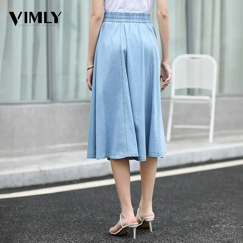 Vitly женские джинсы трапециевидной формы миди юбка с эластичной талией женские джинсовые юбки лето Осень Одежда для колледжа