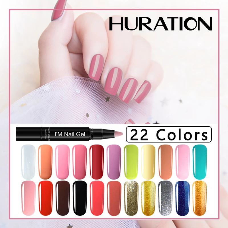 

Huration 1PCS One Step 3 In 1 Nail Gel Pen Glitter Nail Gel Varnish Hybrid Polish 22 Colors UV Gel Pencil Lacquer Nail Art Tools