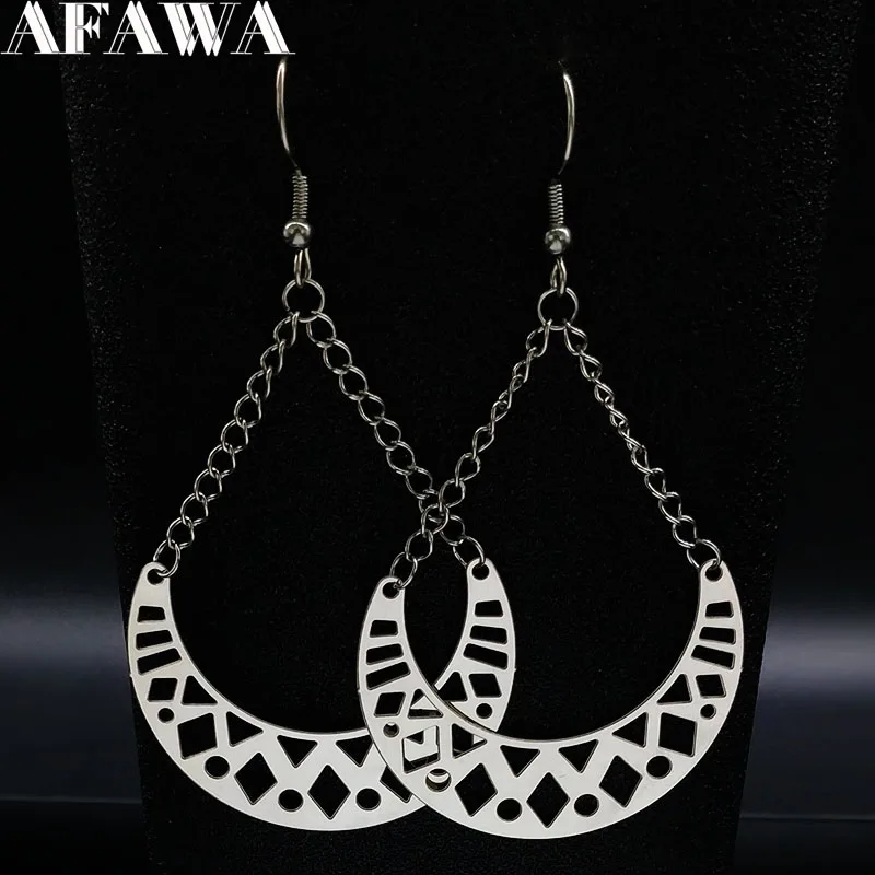 Женские сережки из нержавеющей стали Boho Moon серебристого цвета с геометрическим