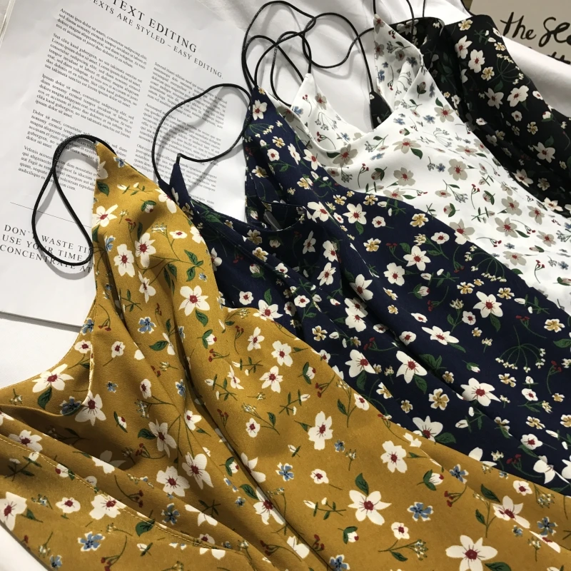 

New Summer Wear Casual Print Chiffom Camis Women Vintage Loose Thin Short Tank tops All-Match Basic Sexy Beach Style Tees Mw669
