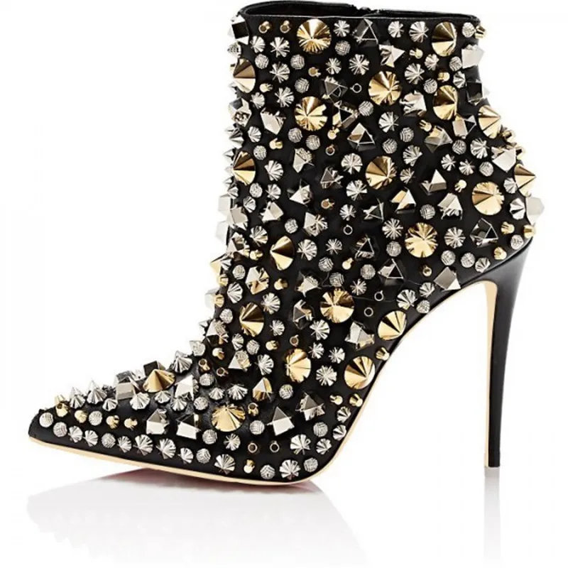 luxury rivet pointed toe ankle boots
