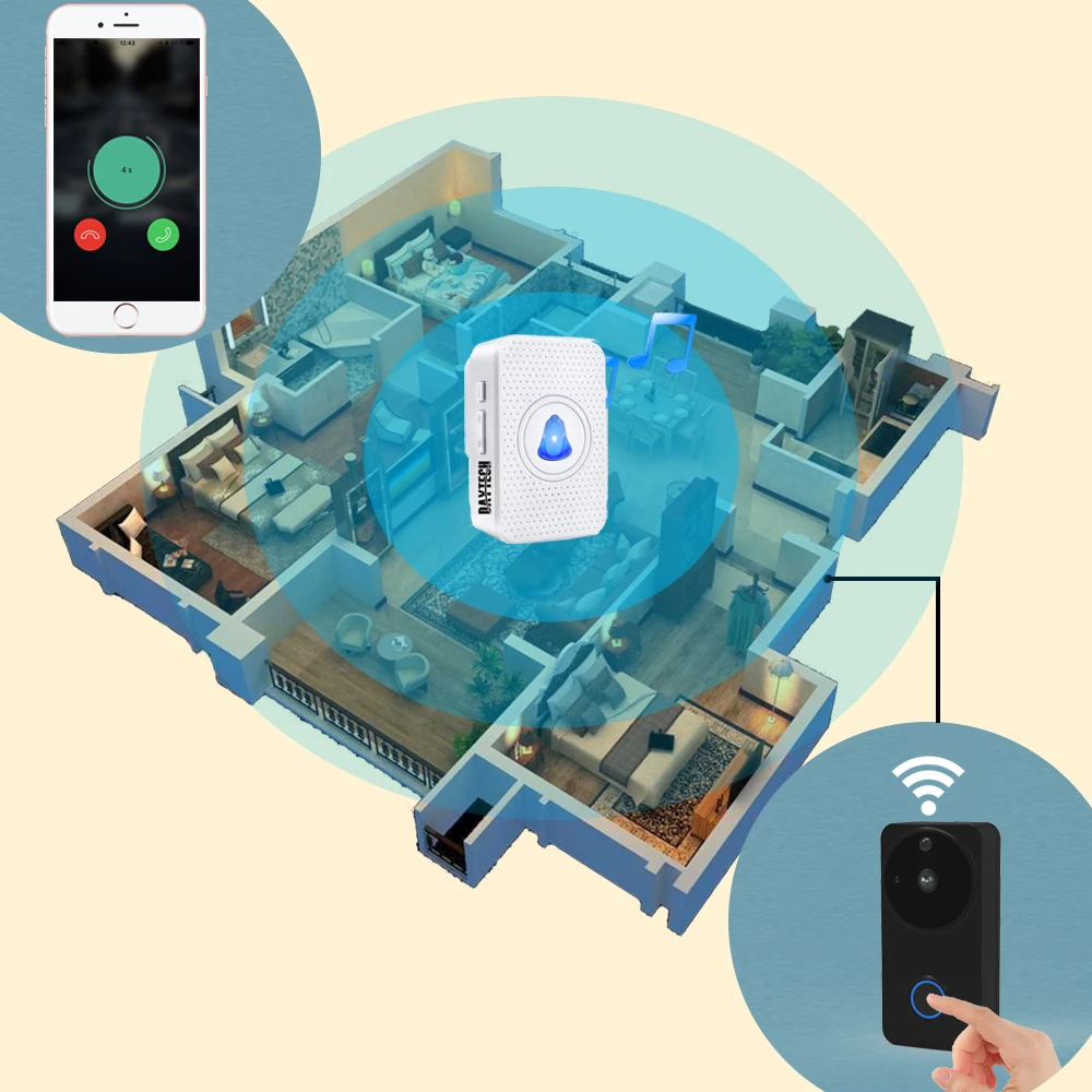 DAYTECH Video Doorbell Wireless WiFi Door Bell Monitor Alarm Door Phone IP Camera Battery Outdoor Waterproof iOS Android DAYTECH Video Doorbell Wireless WiFi Door Bell Monitor Alarm Door Phone IP Camera Battery Outdoor Waterproof iOS Android