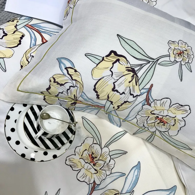 Waliicorners 4pcs Collection Floral print Duvet cover 100%Cotton Soft Bedding Set queen size king Bed sheets or fitted sheet pillow shams 28 IMG_6678